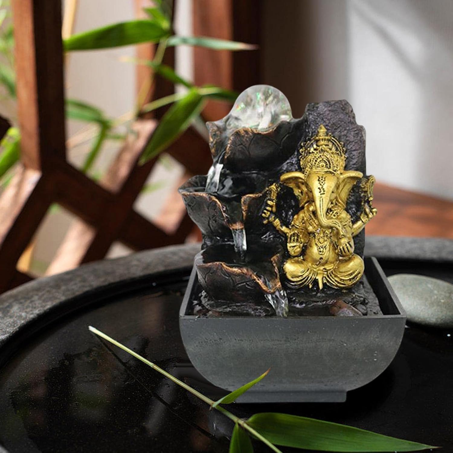 Ganesha Water Feature Statue Elephant Decor for Meditation Space