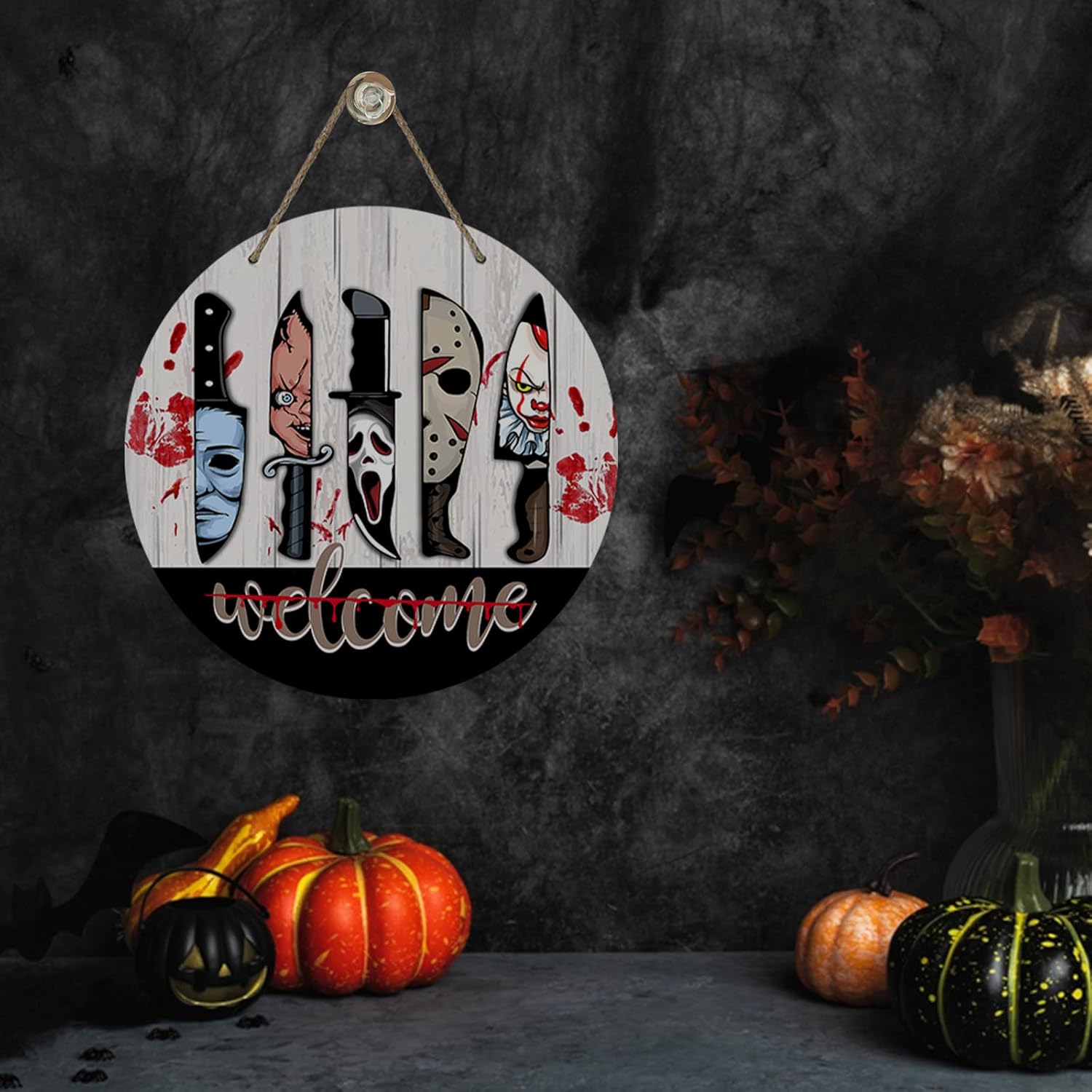 Welcome Halloween Knife Front Door Sign