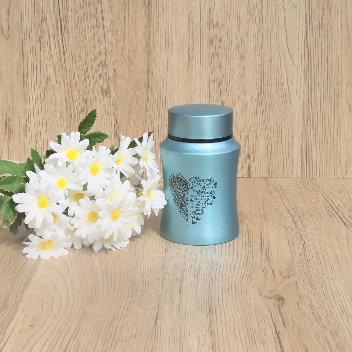45 Inch Small Urn Stainless Steel Heart Shape Memorial Ashes Container Blue