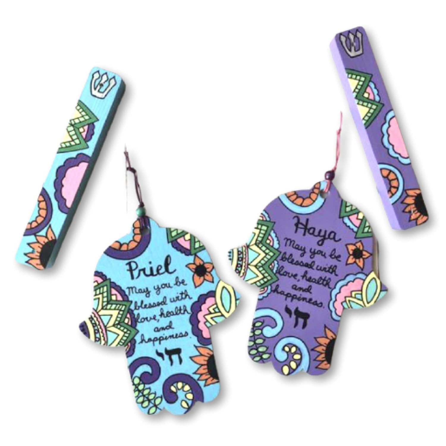 Personalized Hamsa and Mezuzah Jewish Gift Set