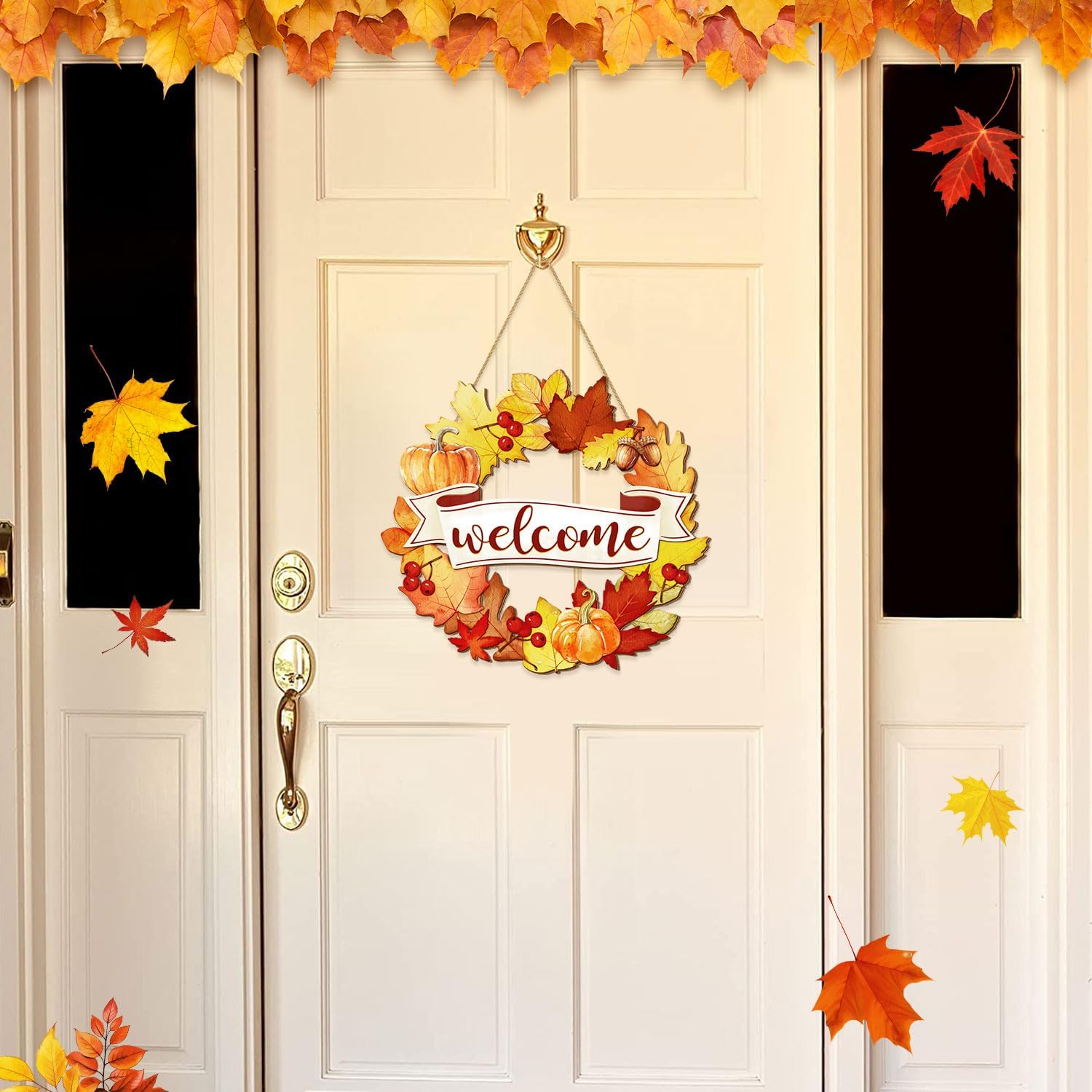 Fall Wood Wreath Front Door Sign Decor