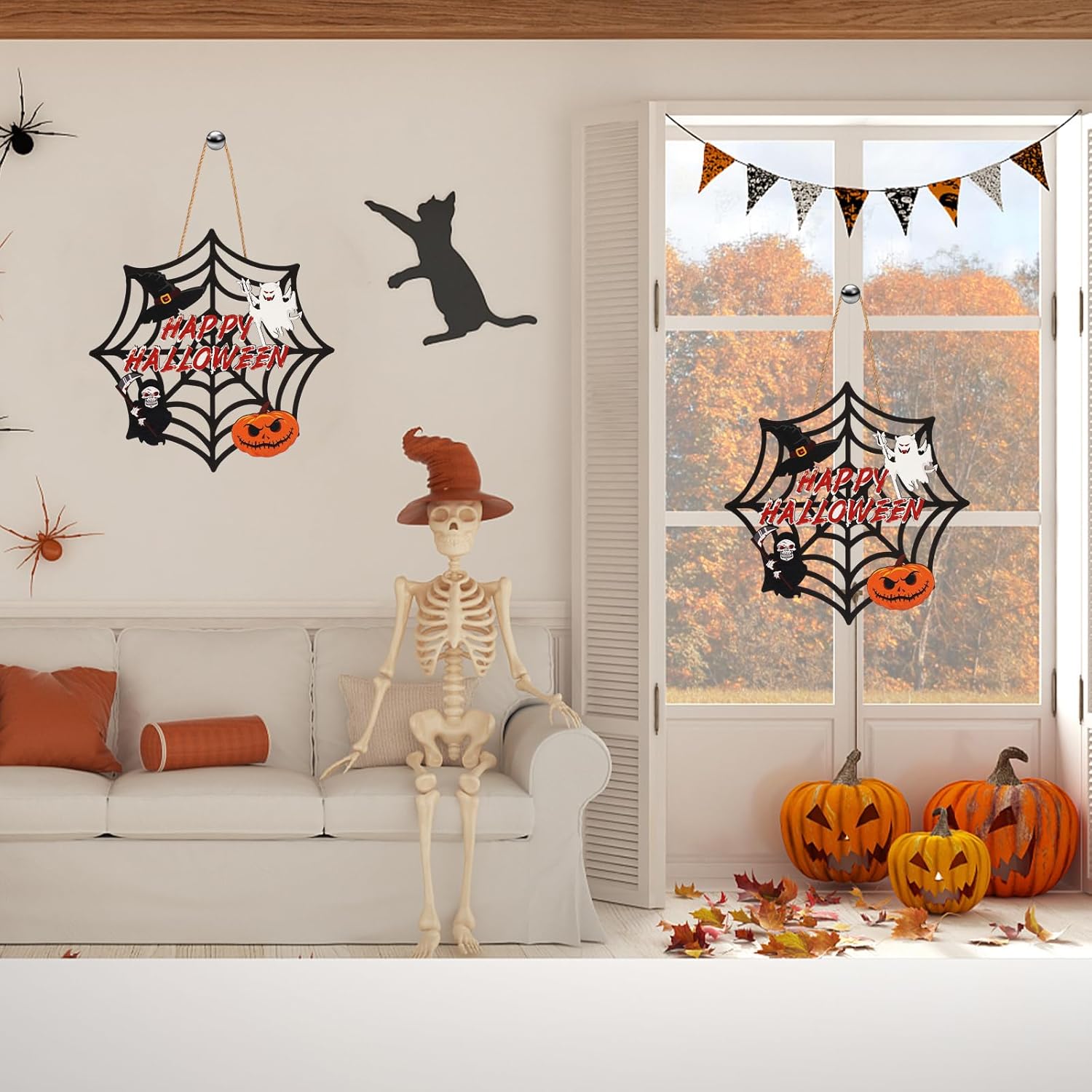 2PACK Halloween Door Sign with Spider Web and Pumpkin Design