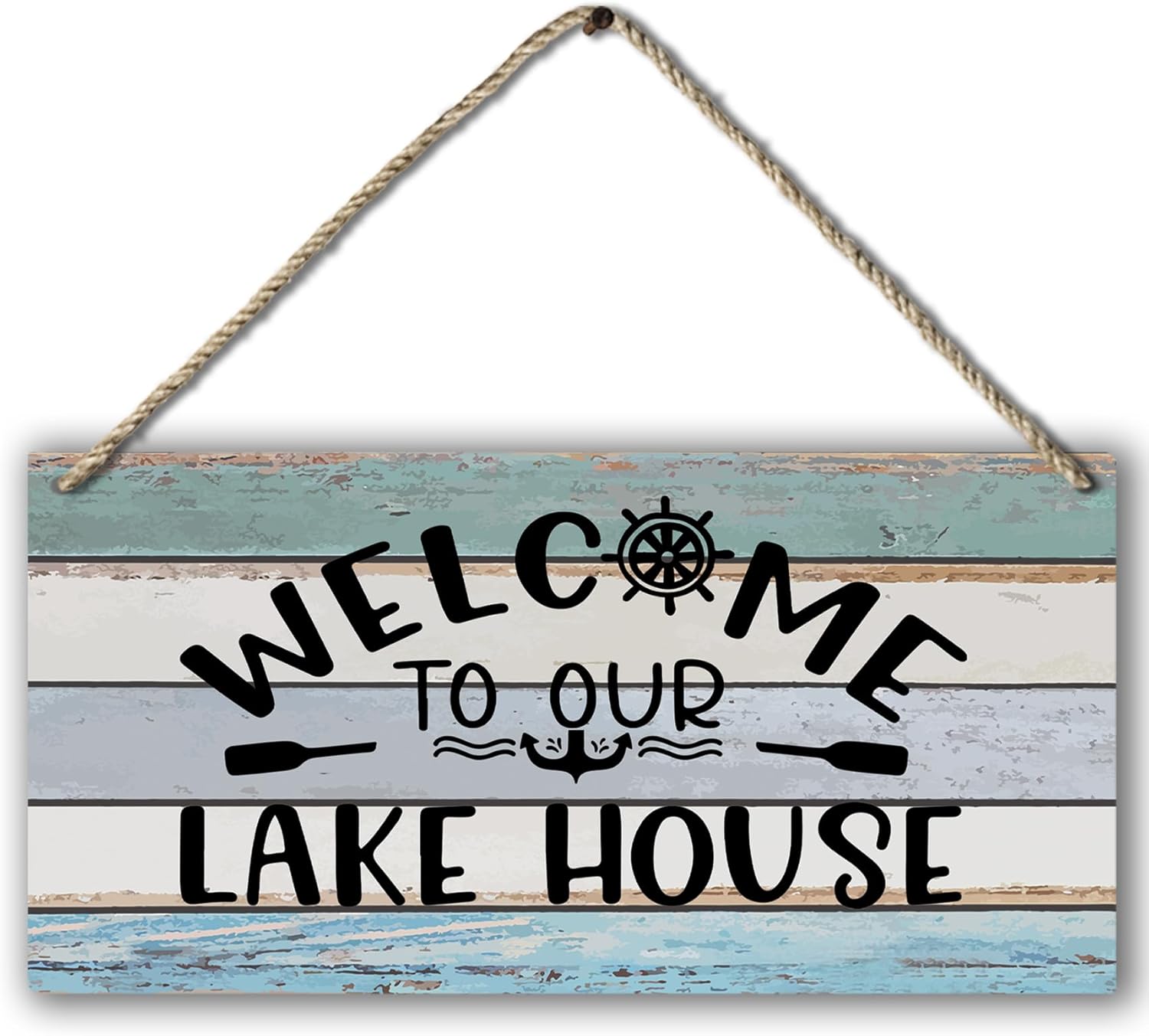 Welcome to Our Lake House Farmhouse Printed Wood Plaque Sign Wall Hanging