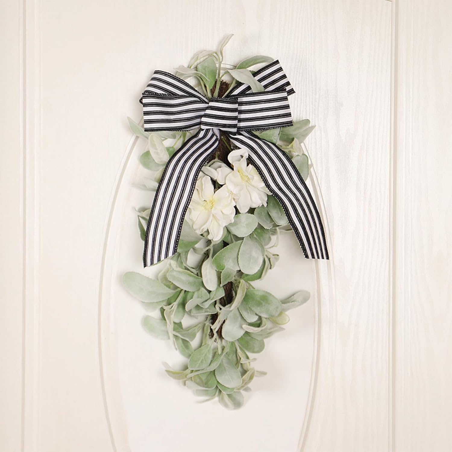 197in Artificial Lamb Ear Teardrop Swag with Magnolia Flowers and Bow