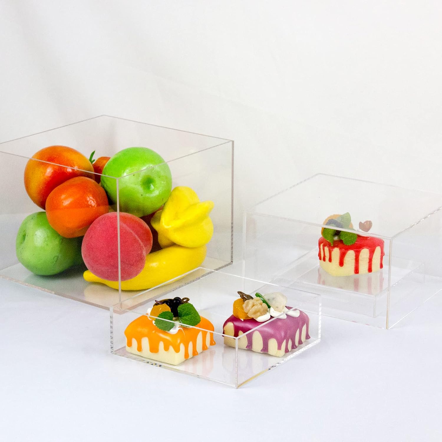 Clear Acrylic Cube Display Box 4 Pcs Risers Stands