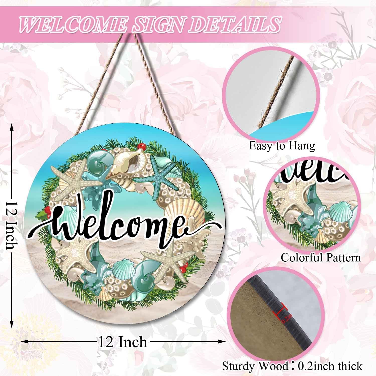 Rustic Sea Shells Welcome Wreath Door Sign