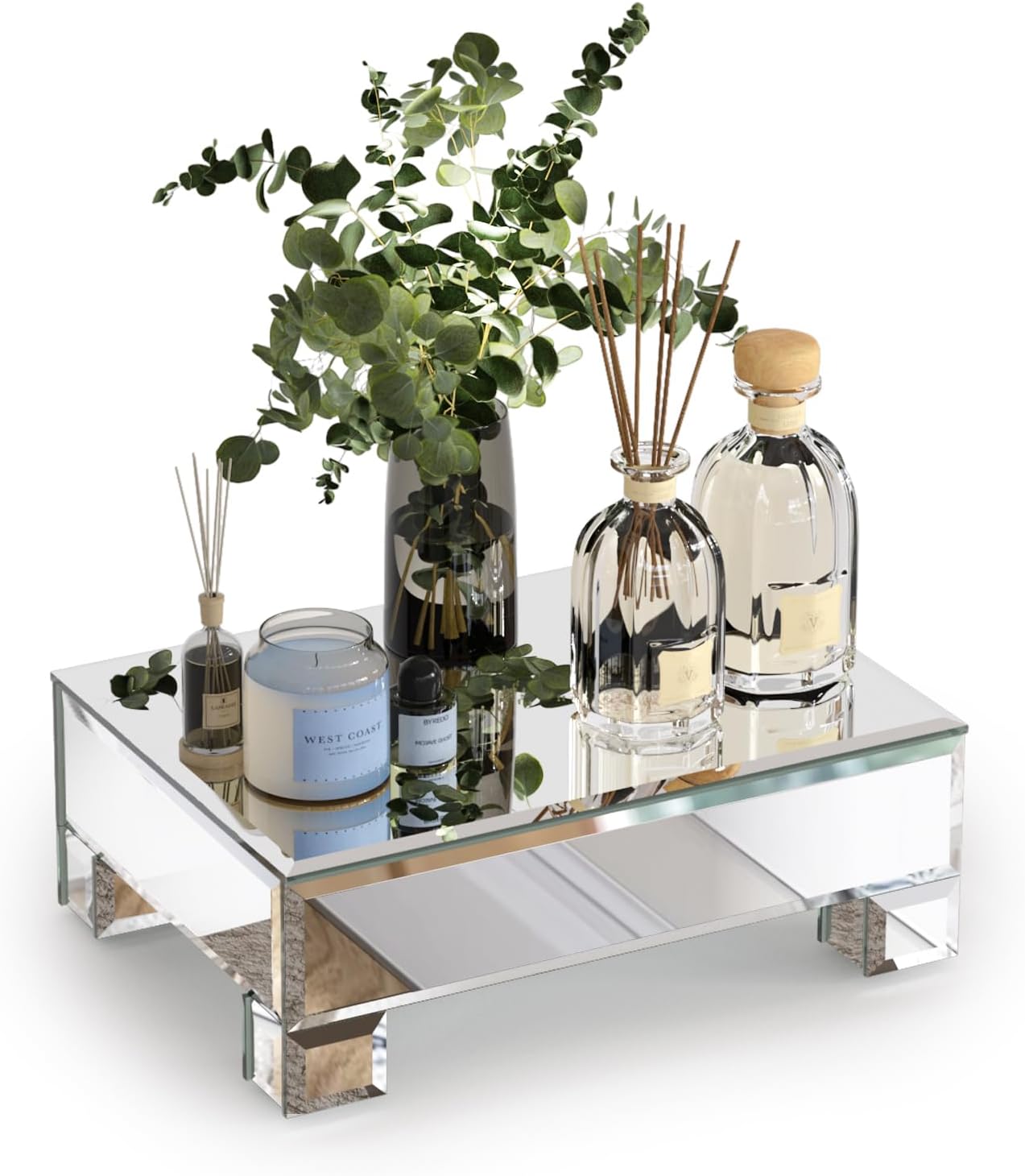 Stylish Mirrored Display Risers for Vanity and Countertop