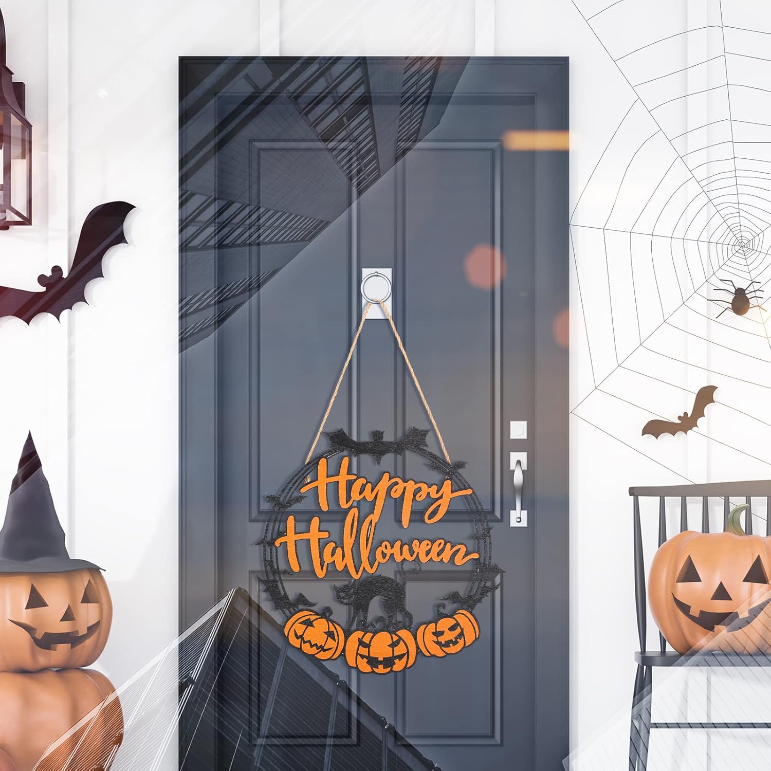 Bucherry Halloween Black Cat Pumpkin Door Sign