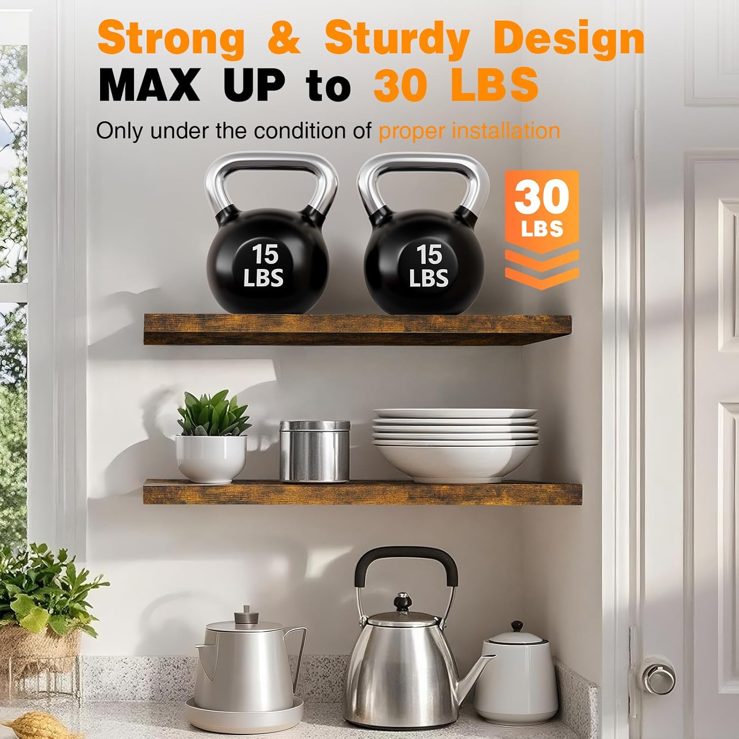 BAYKA Floating Shelves 48 Inch Rustic Wood Wall Mounted Set of 2