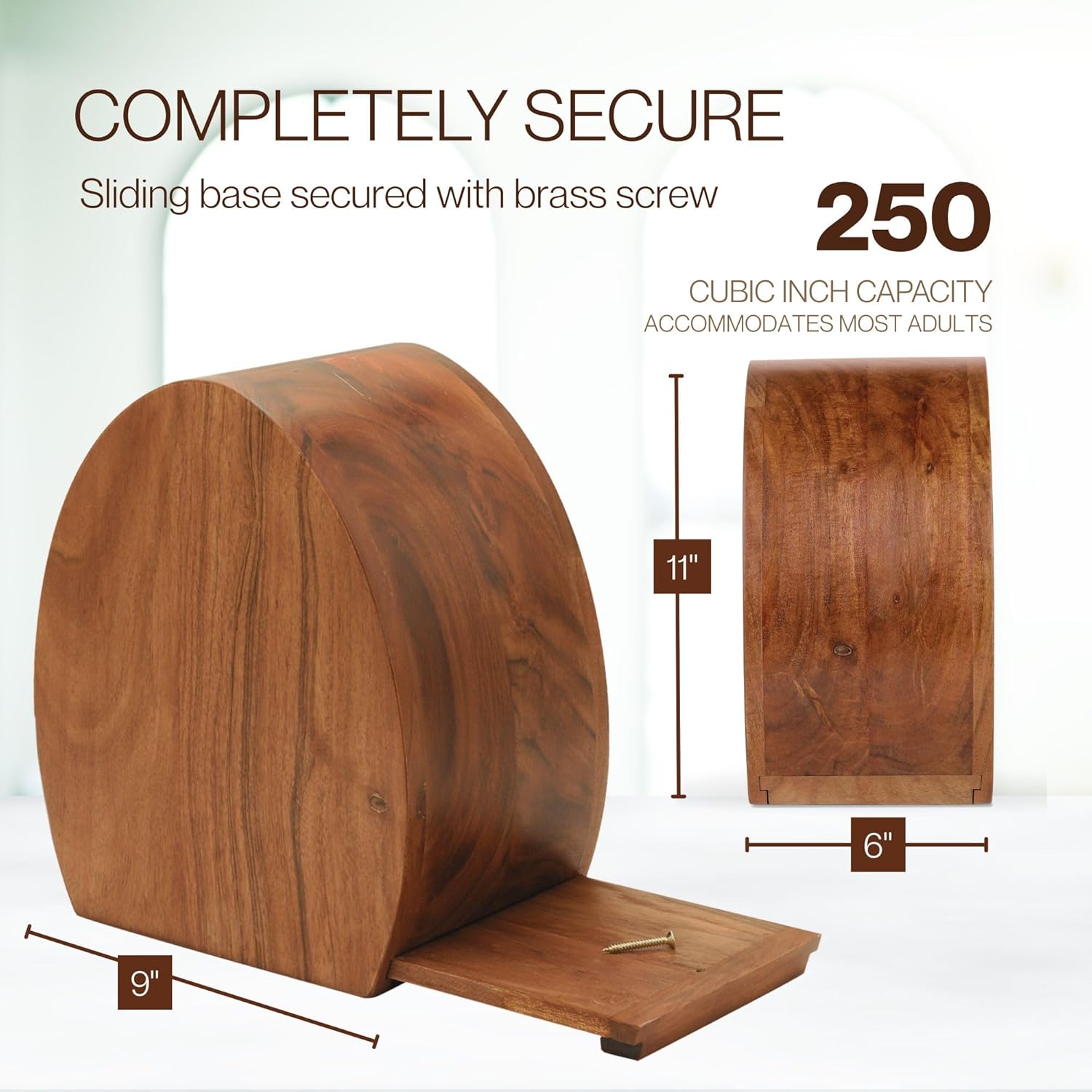 Kinswoman Premium Wooden Urn for Ashes 250 Cubic Inches