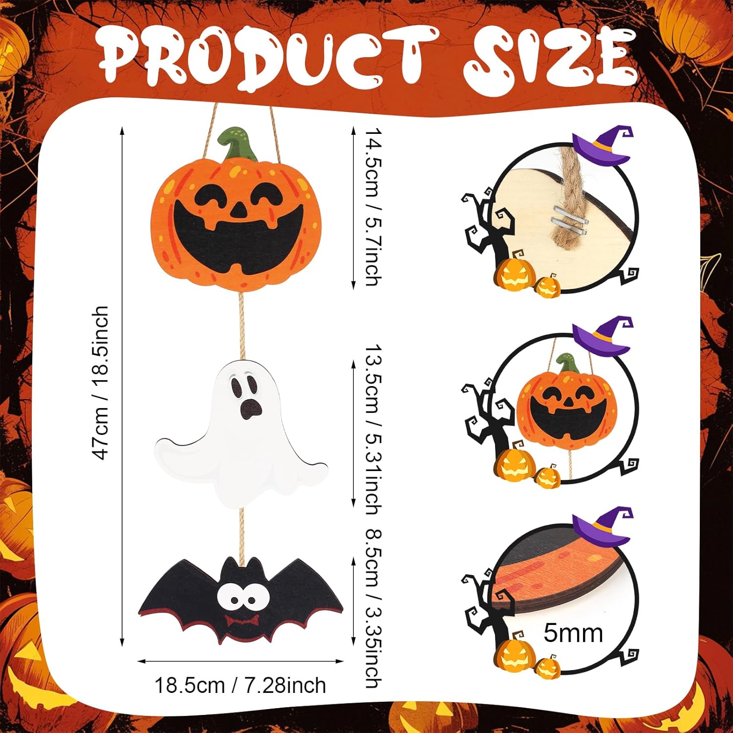 2Pack Halloween Door Sign Decorations Wooden Hanging Trio Set