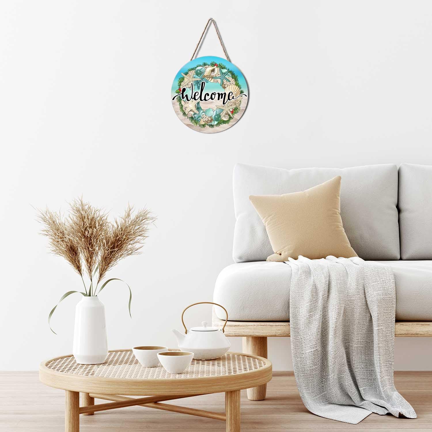 Rustic Sea Shells Welcome Wreath Door Sign