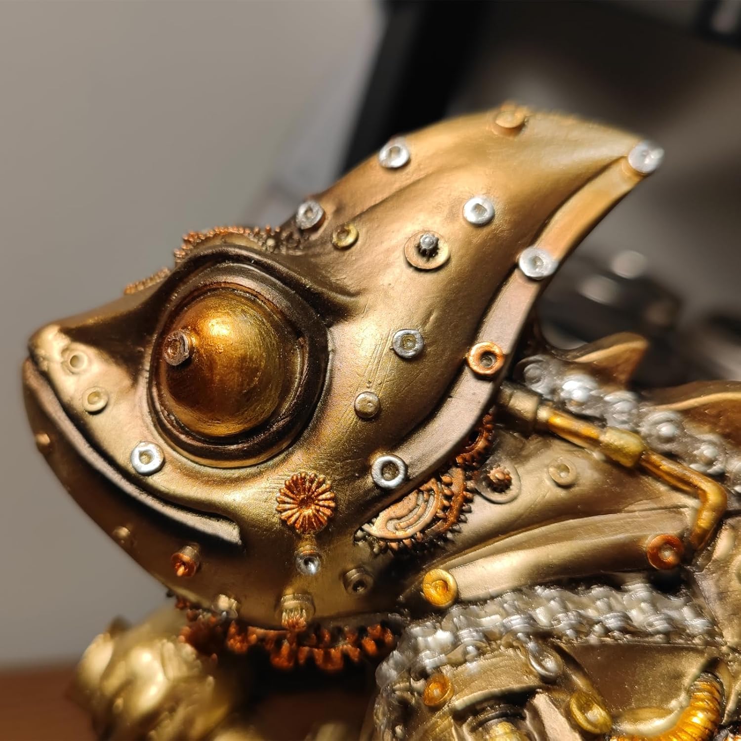 Steampunk Lizard Chameleon Statue Hand Painted Resin Collectible Figurine
