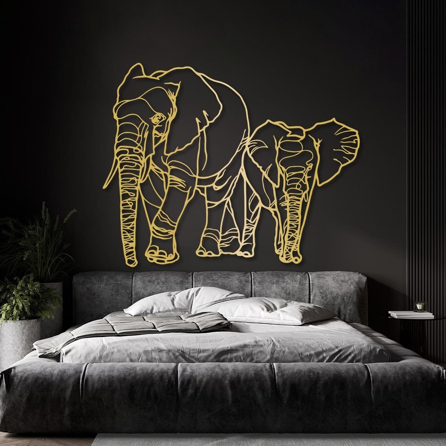 Gold Elephant Wall Decor Set with Mama and Baby