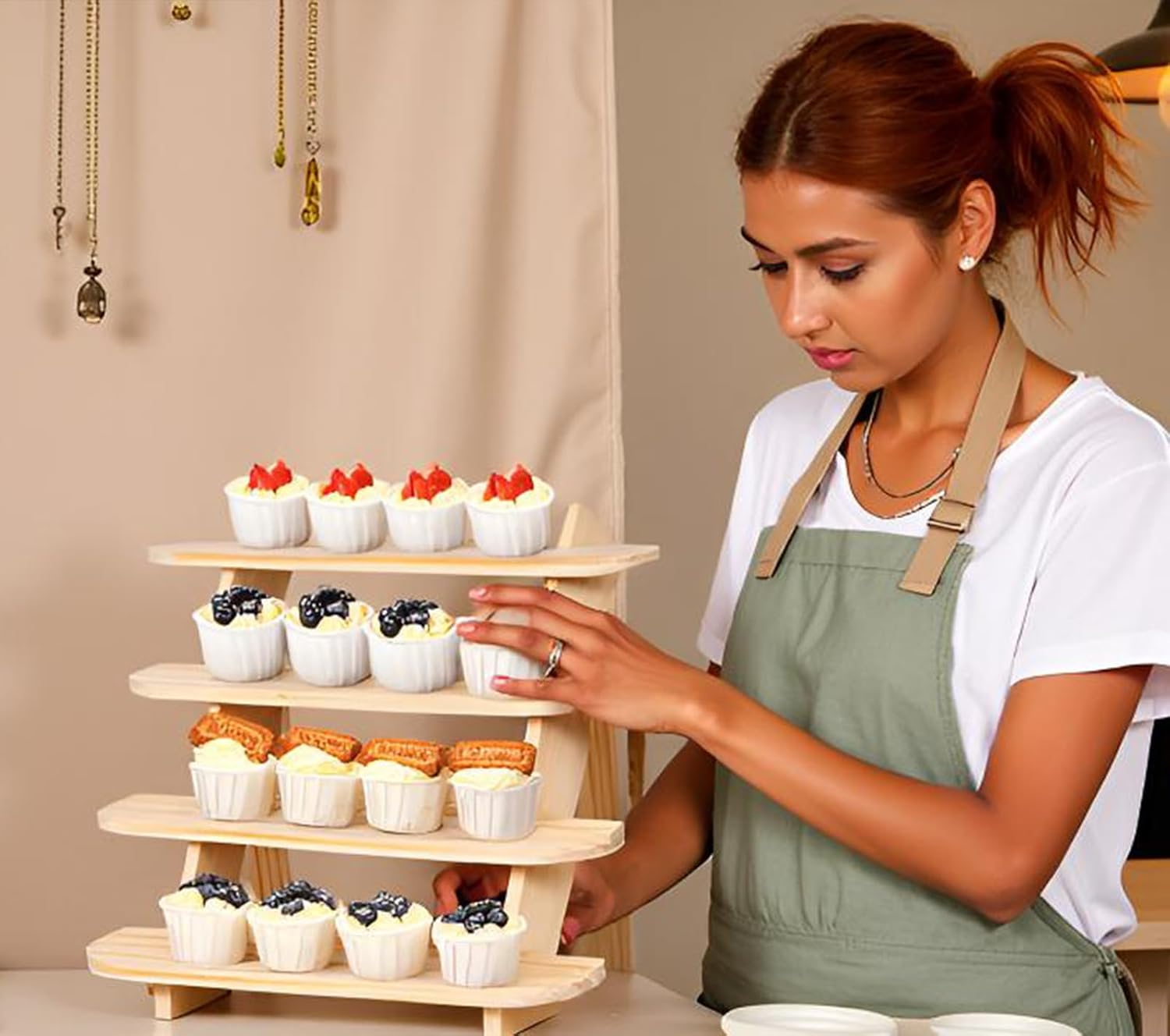 Wooden Cupcake Display Stand with 4 Tiers and Risers