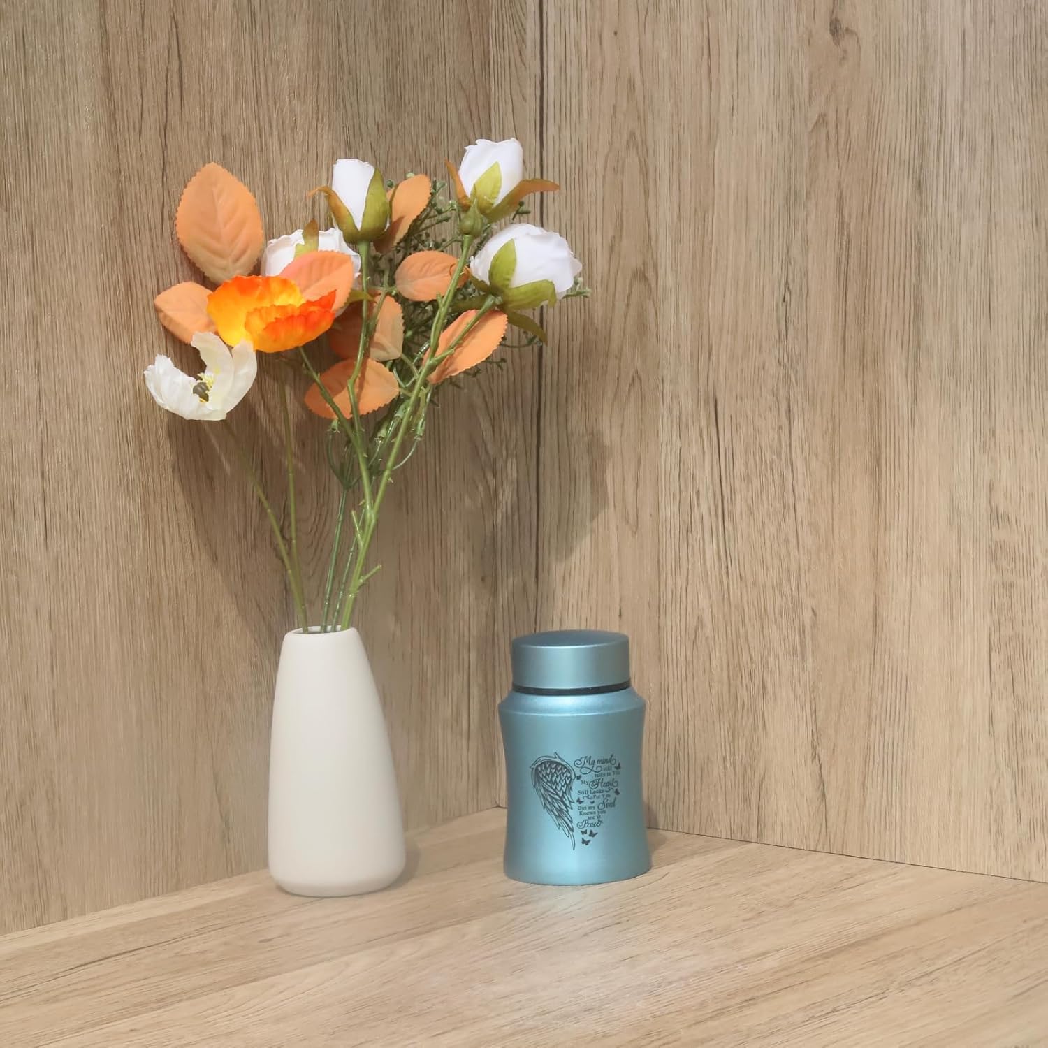 45 Inch Small Urn Stainless Steel Heart Shape Memorial Ashes Container Blue