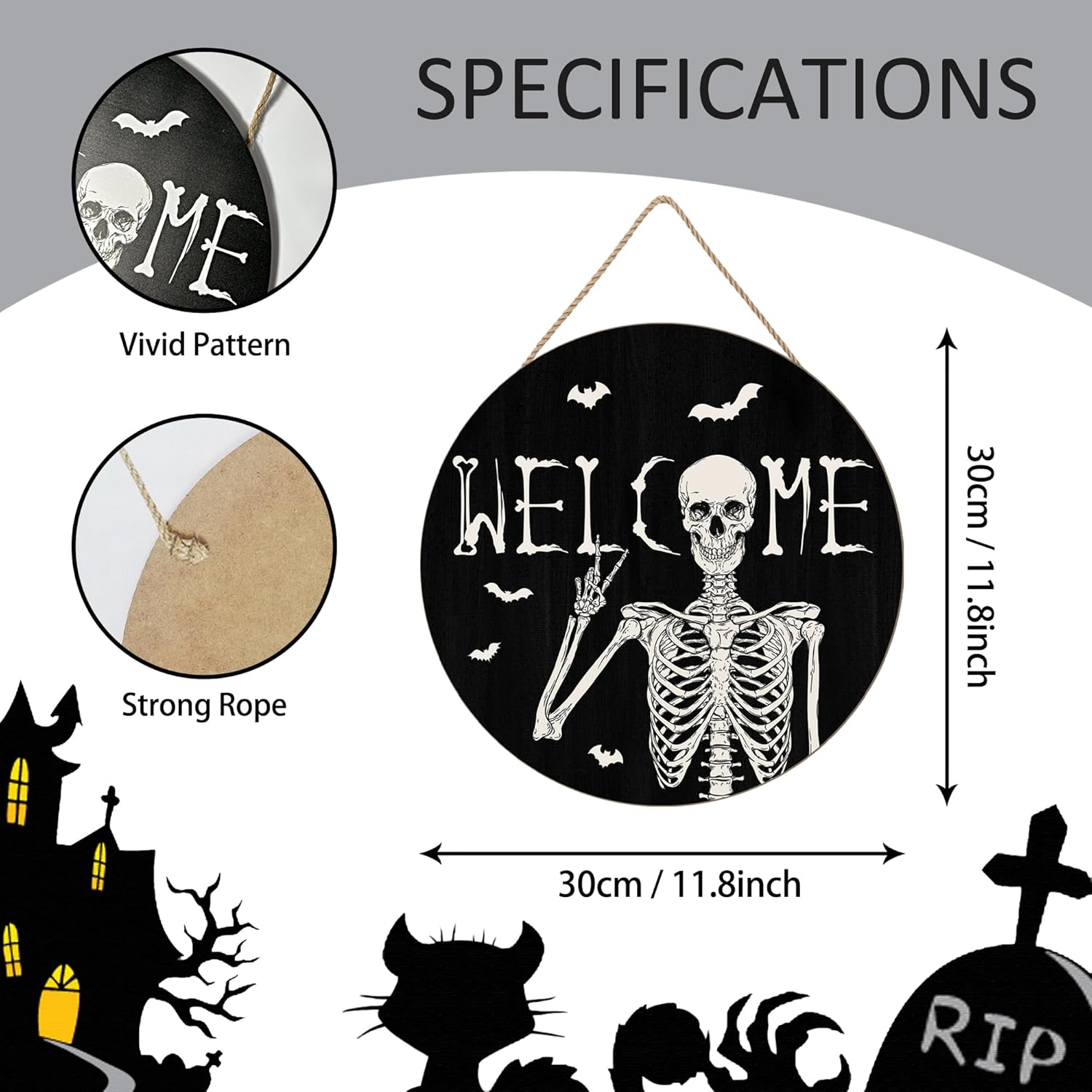 Halloween Skull Welcome Door Sign Decor