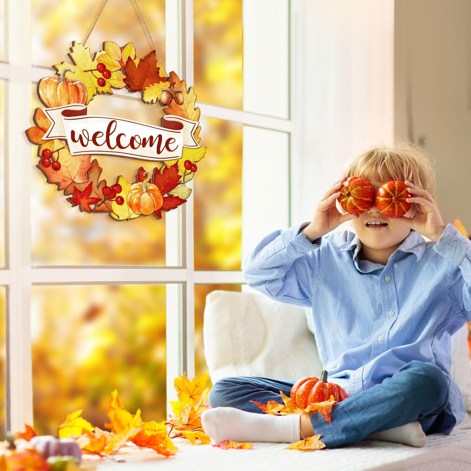 Fall Wood Wreath Front Door Sign Decor