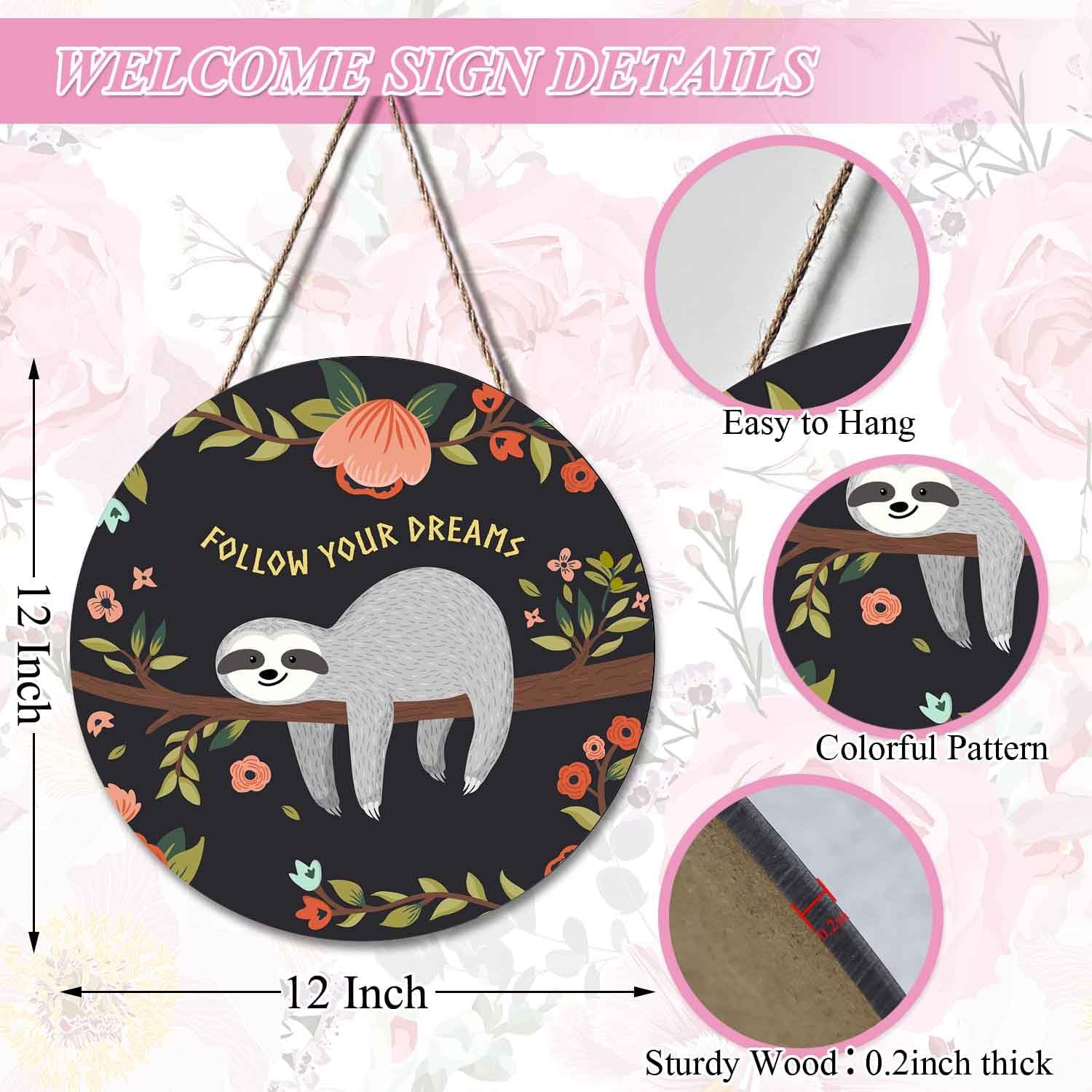 Sloth Wreath Door Hanger for Front Entrance Welcome Sign