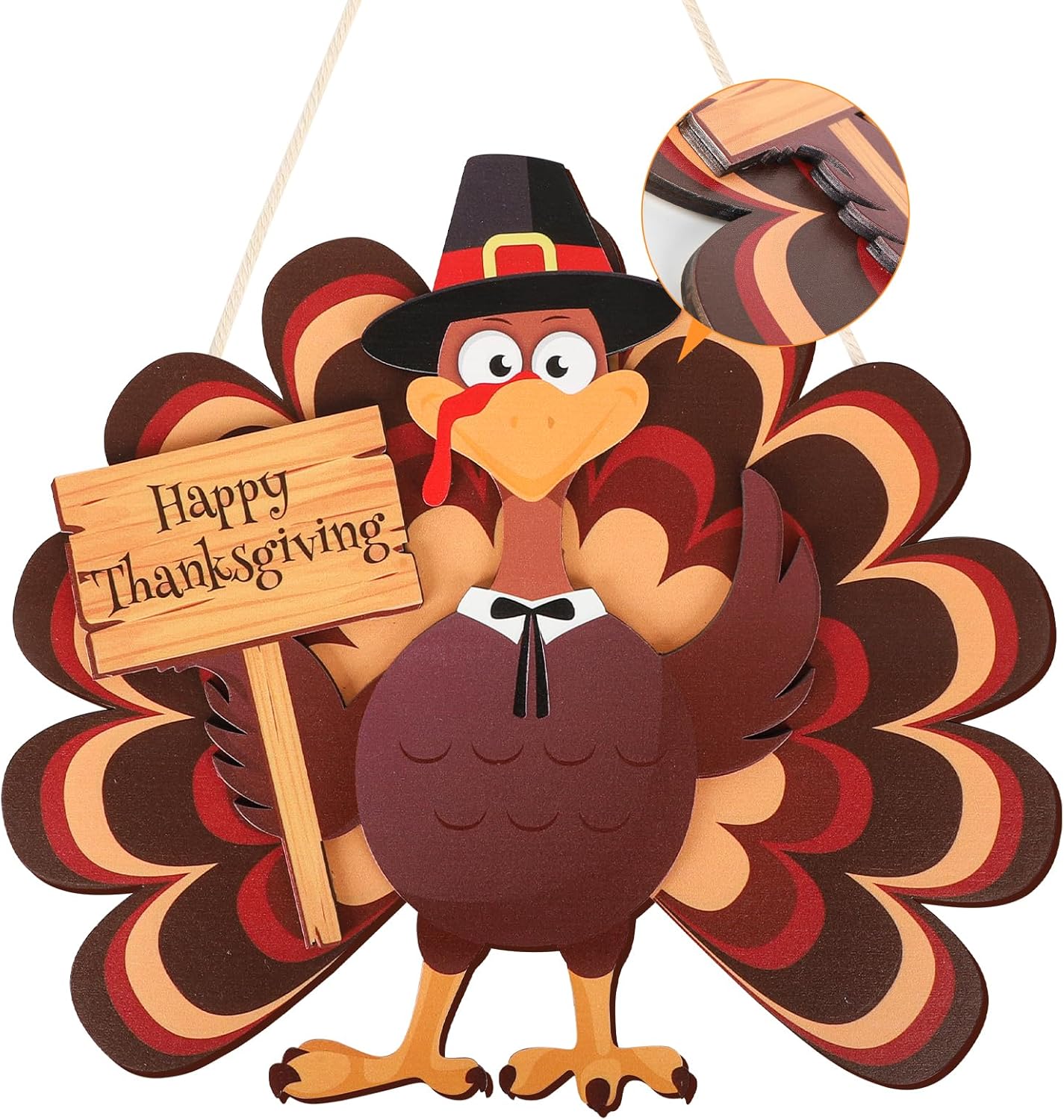 COCHIE Thanksgiving Turkey Wooden Wreath Sign for Front Door