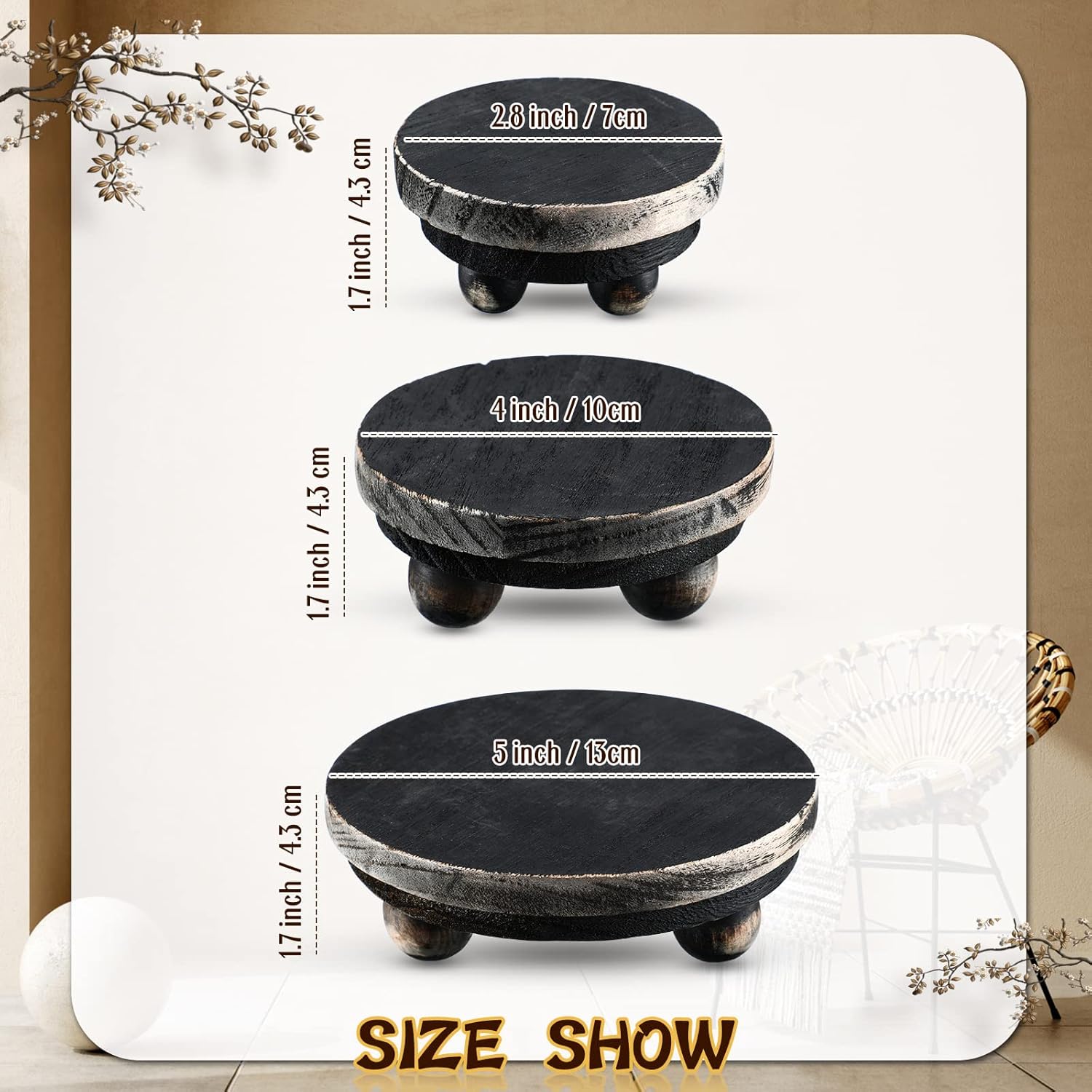 Amyhill 3 Pcs Wooden Risers for Display Decor Black