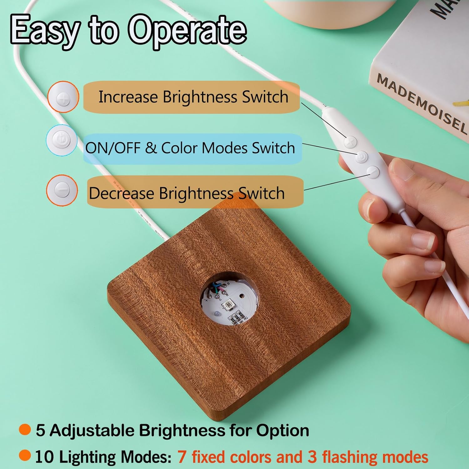 IFOLAINA LED Wood Base for Crystal Display
