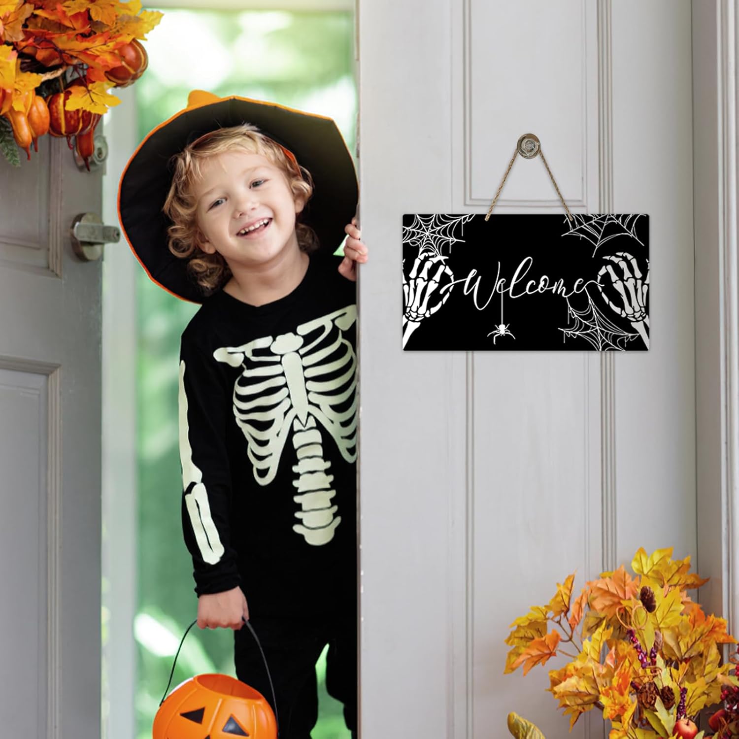 Welcome Halloween Gothic Skeleton Hands Front Door Sign