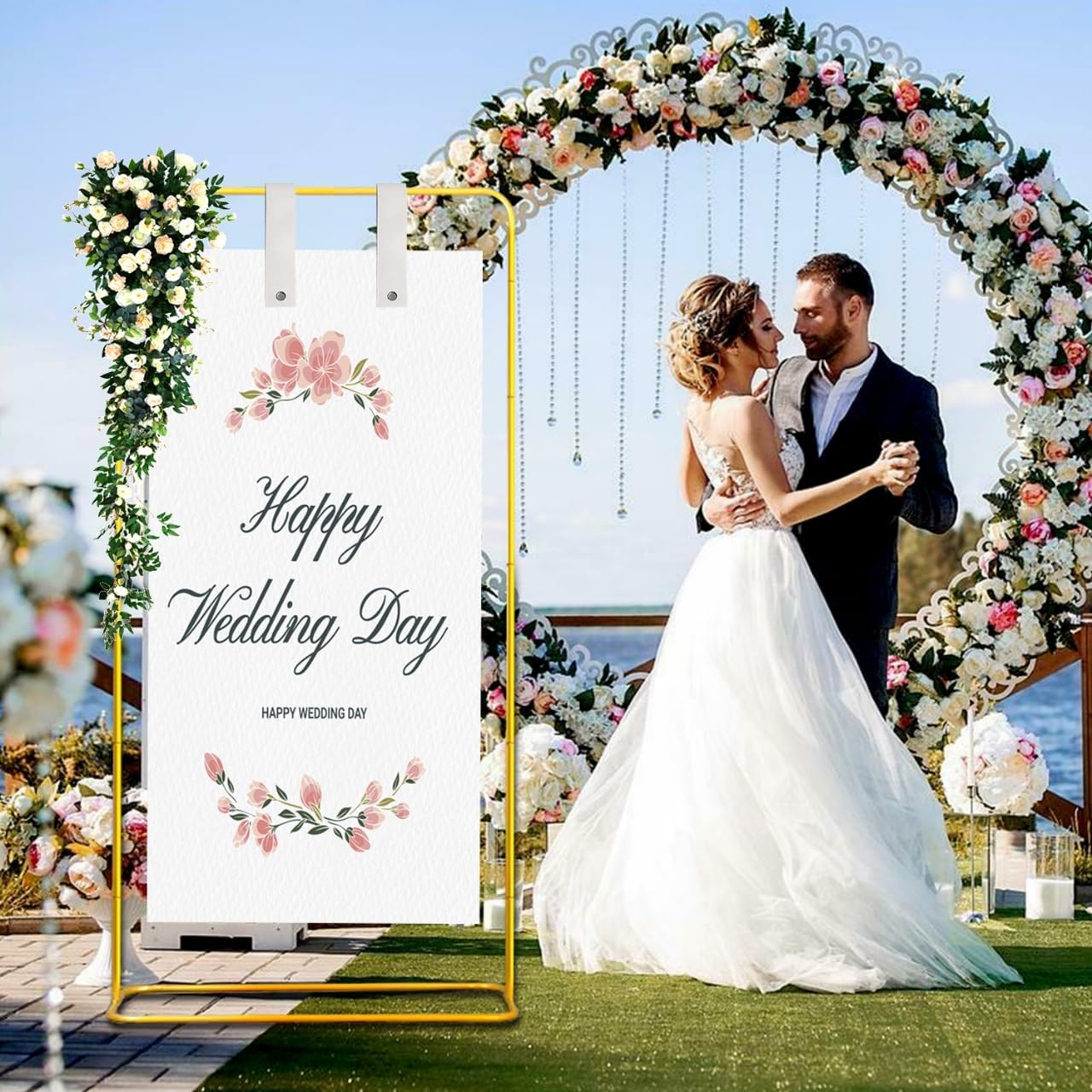 Wedding Welcome Sign Stand - Adjustable Gold Easel for Events