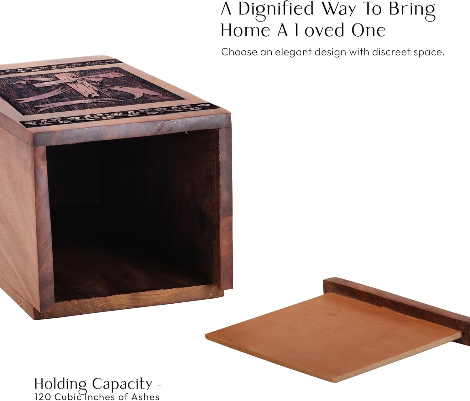 YATHABI Christian Wooden Urn - 1125 Inch Cremation Urn for Adult Ashes