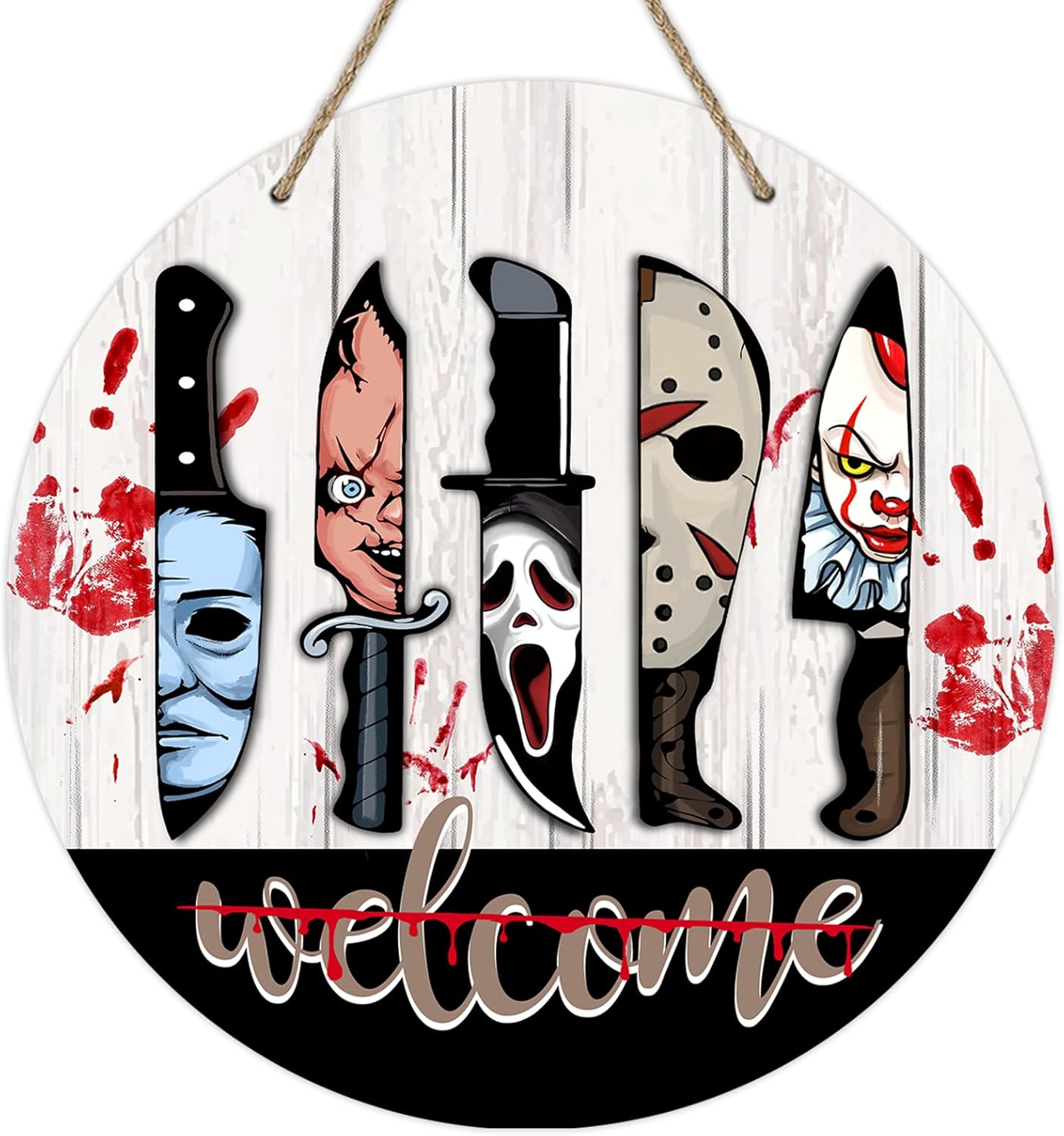 Welcome Halloween Knife Front Door Sign