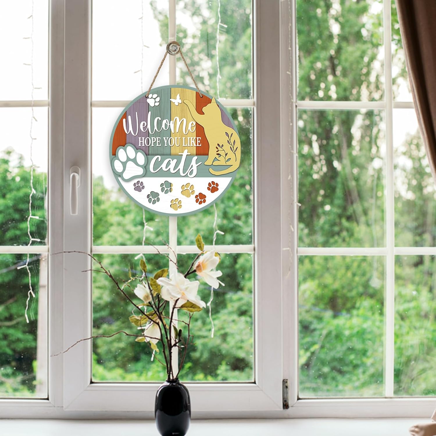 Deroro Welcome Hope You Like Cats Front Door Sign
