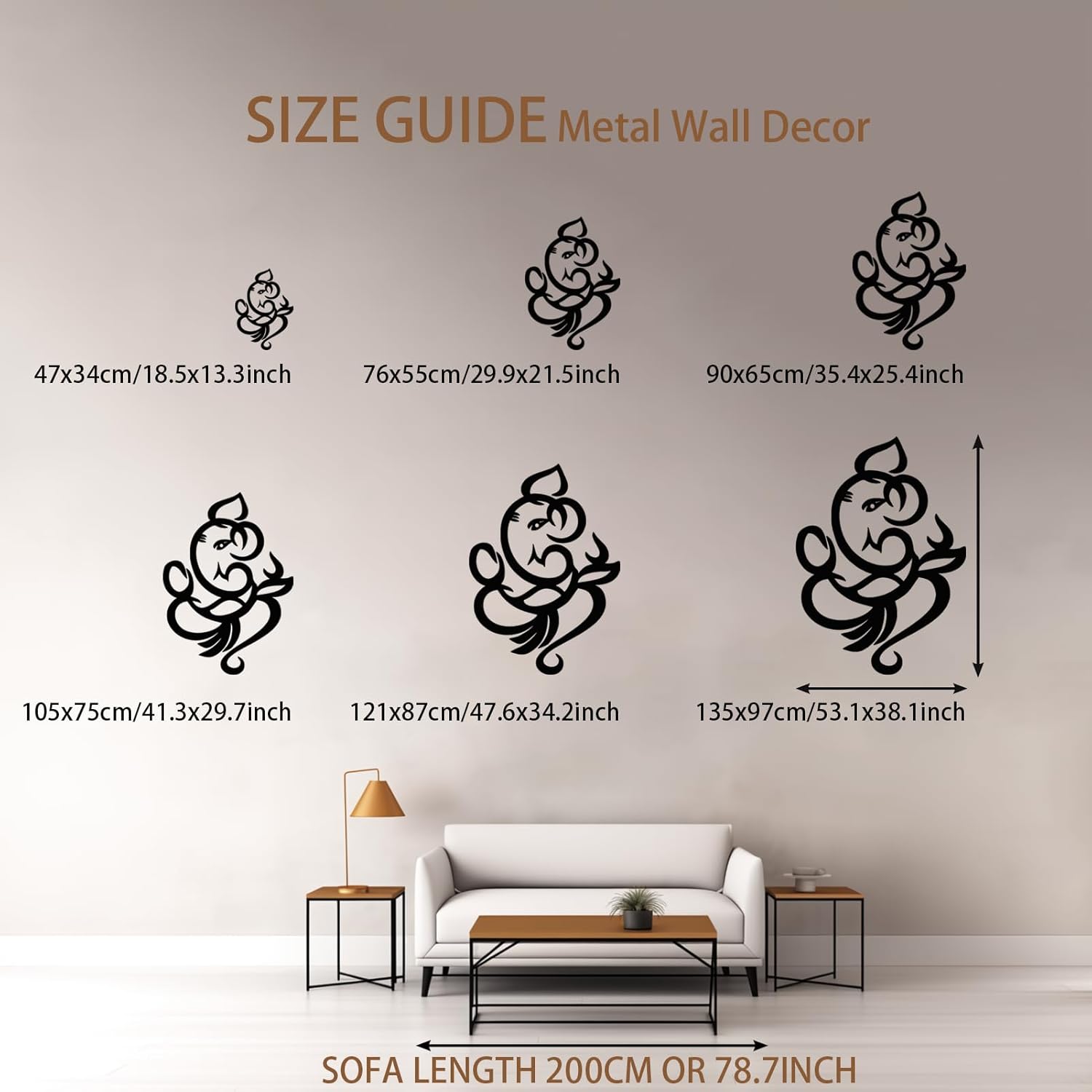 Ganesha Metal Wall Art Decor 47x34cm Black