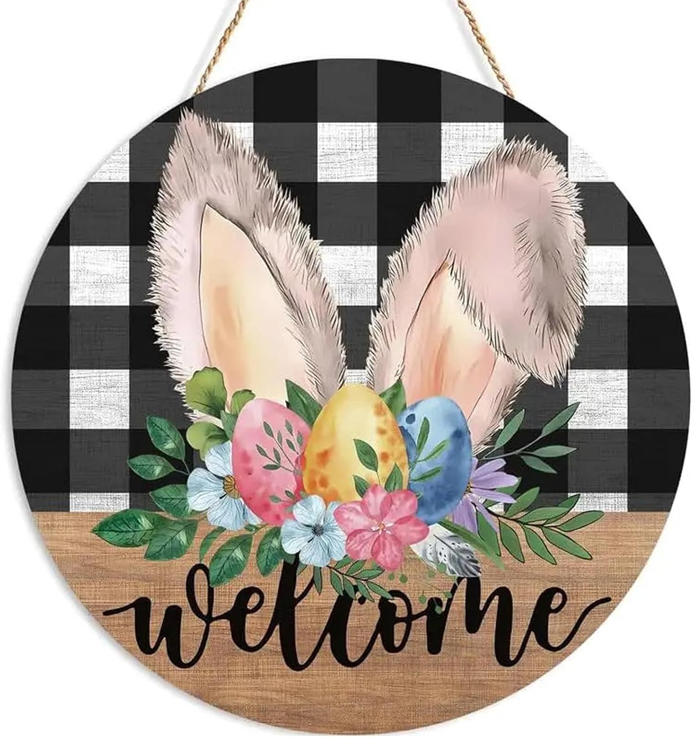 Easter Door Sign with Bunny Ears and Flowers