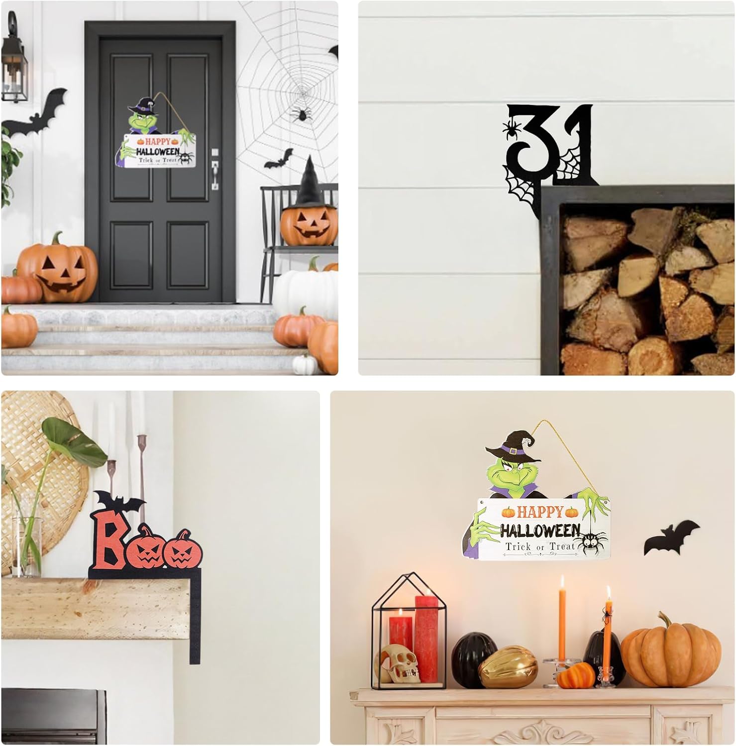 3PC Wooden Halloween Signs Front Door Wreath Decor