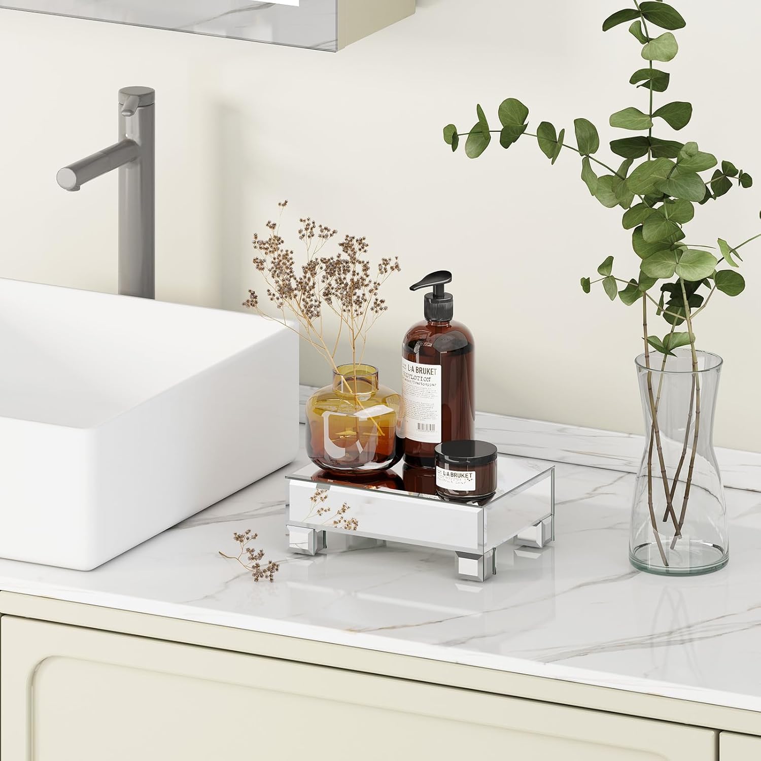 Stylish Mirrored Display Risers for Vanity and Countertop