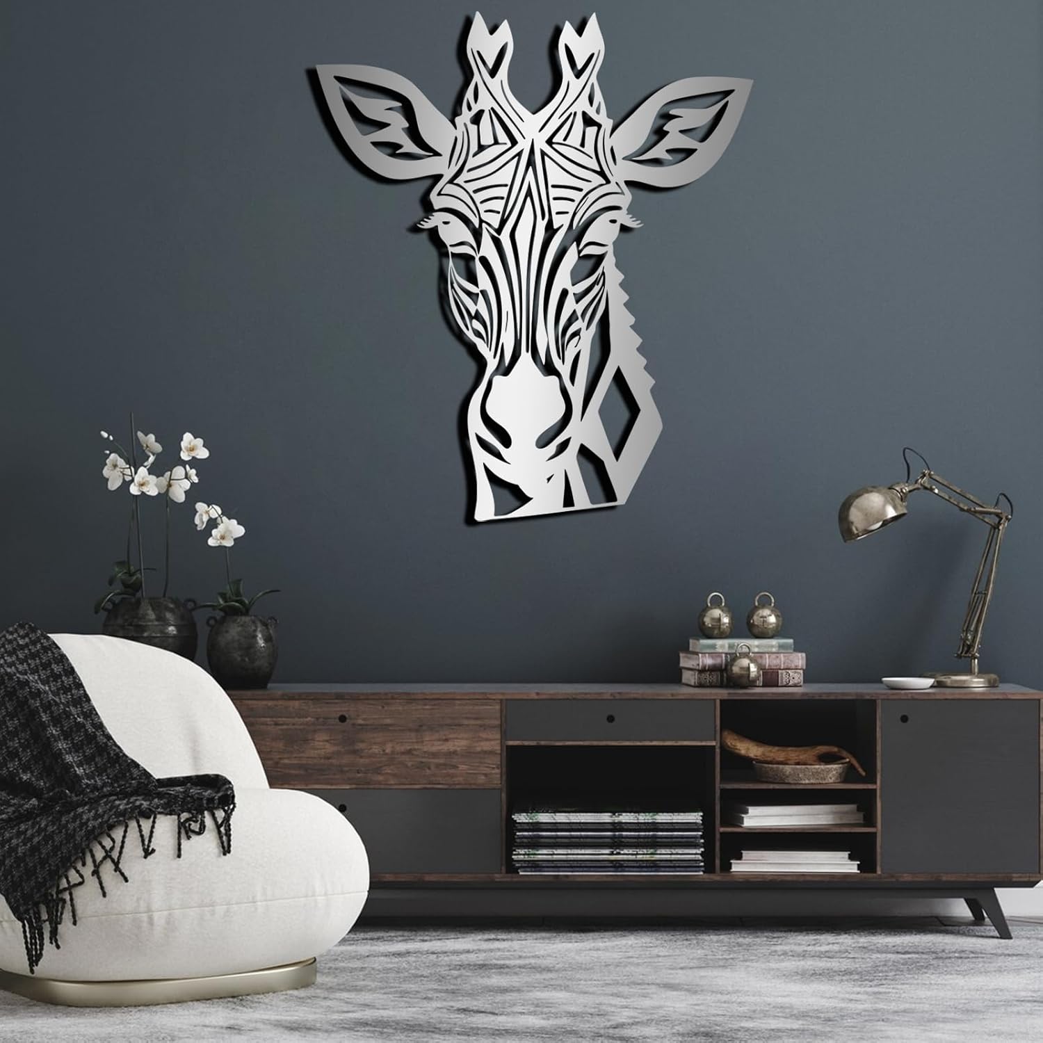 Stylish Giraffe Metal Wall Art Decor - Black 19x16