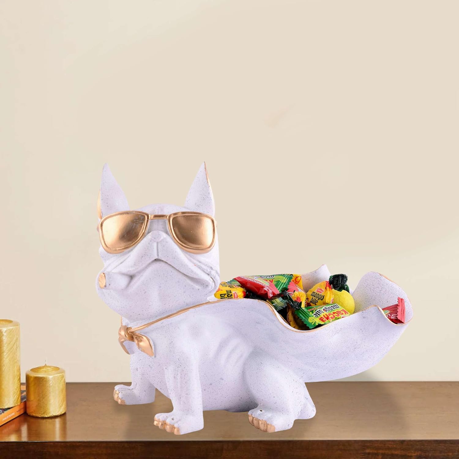 Cool Dog Sculpture with Plate for Home Decor