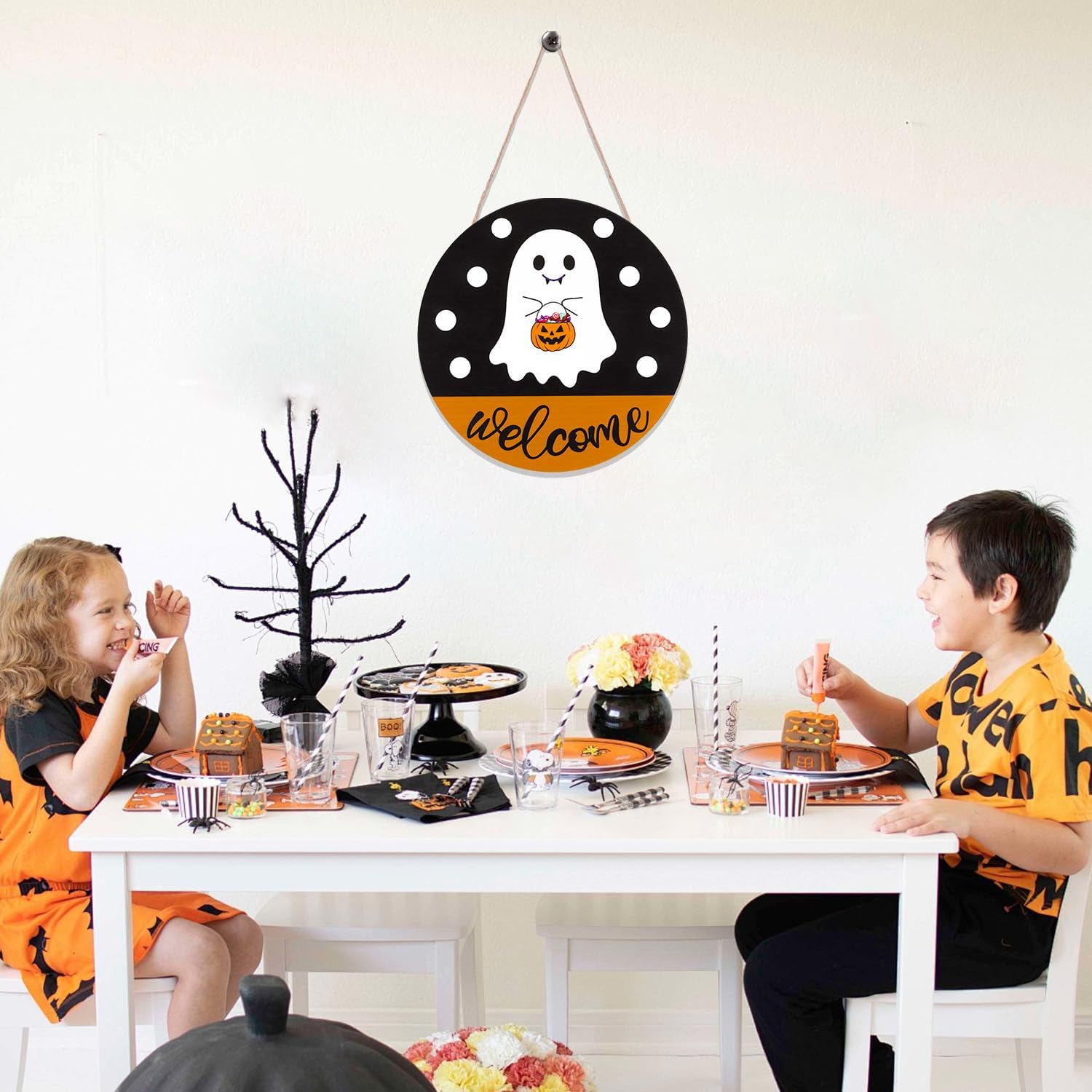 Halloween Door Hanging Ghost Welcome Sign Decor