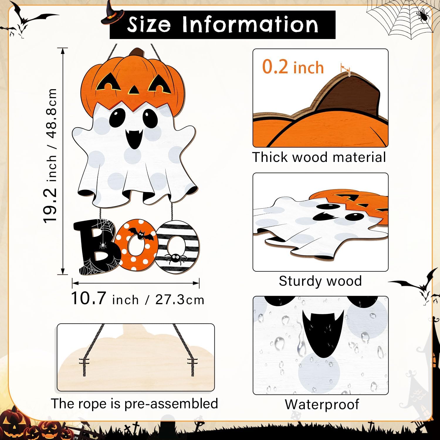 Halloween Ghost BOO Wood Door Hanging Sign Decorations
