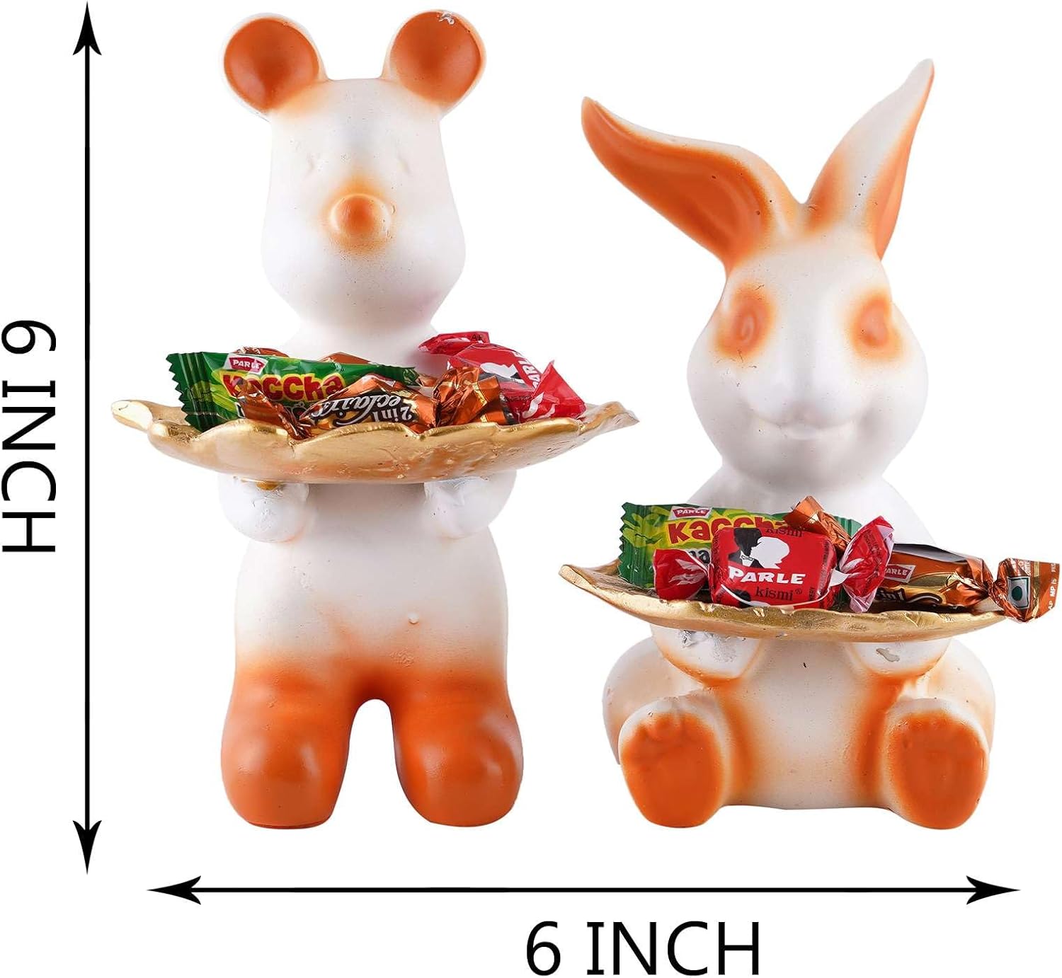 Set of Two White Resin Rabbit Decorative Statues