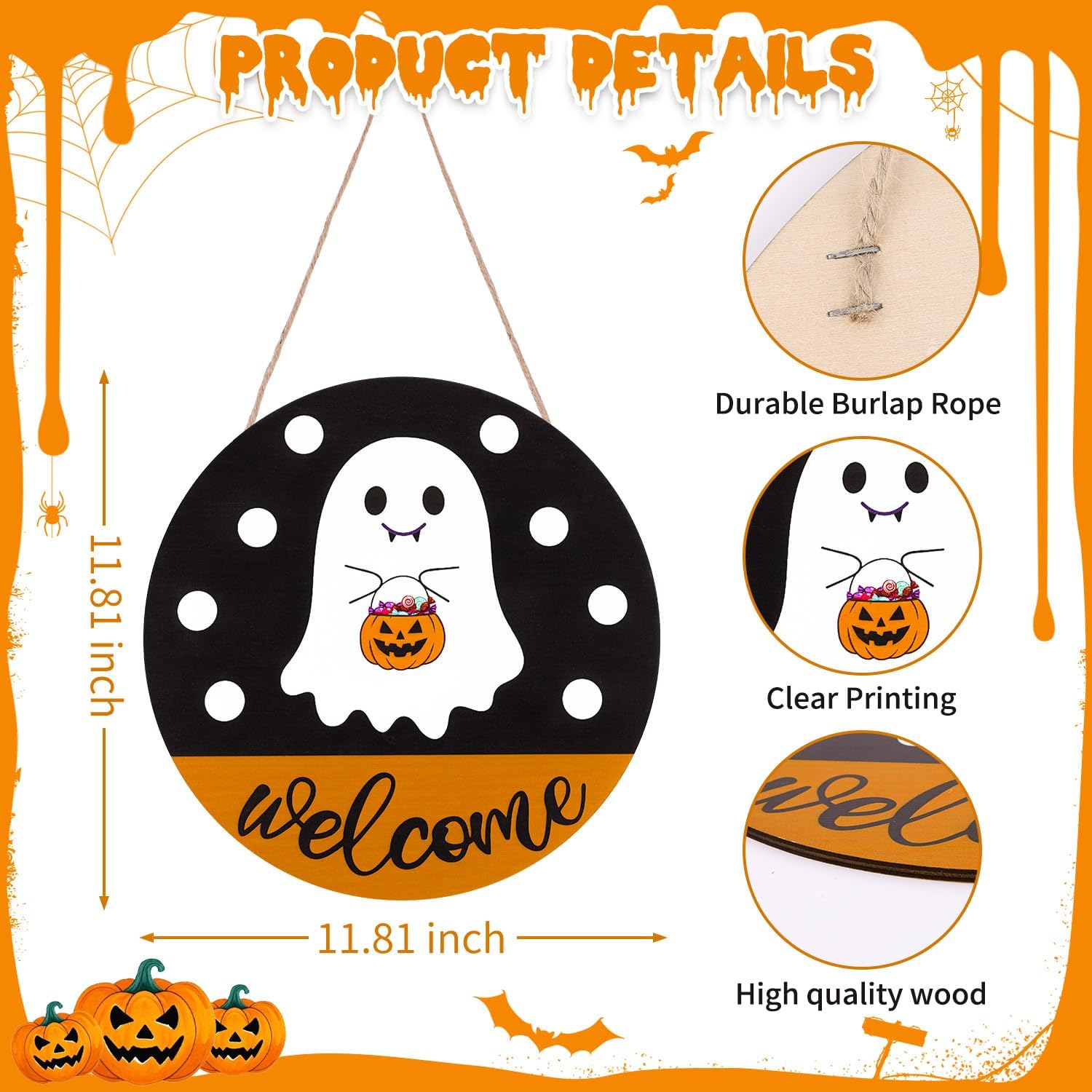 Halloween Door Hanging Ghost Welcome Sign Decor
