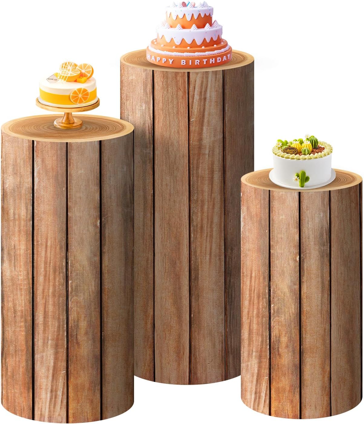 SaitiMade Set of 3 Wood Cylinder Stand Covers
