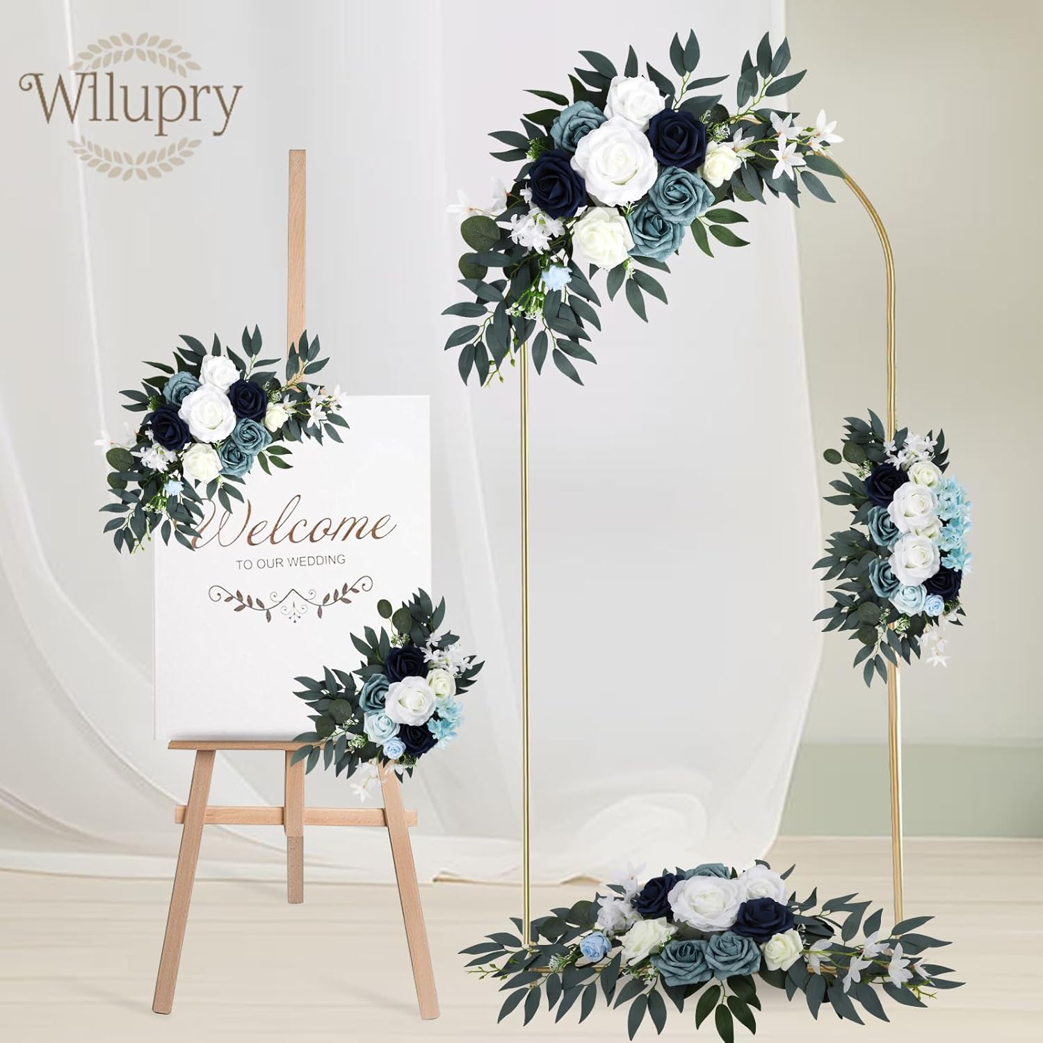 Wilupry Blue Wedding Arch Flowers 2PCS Decorative Swag