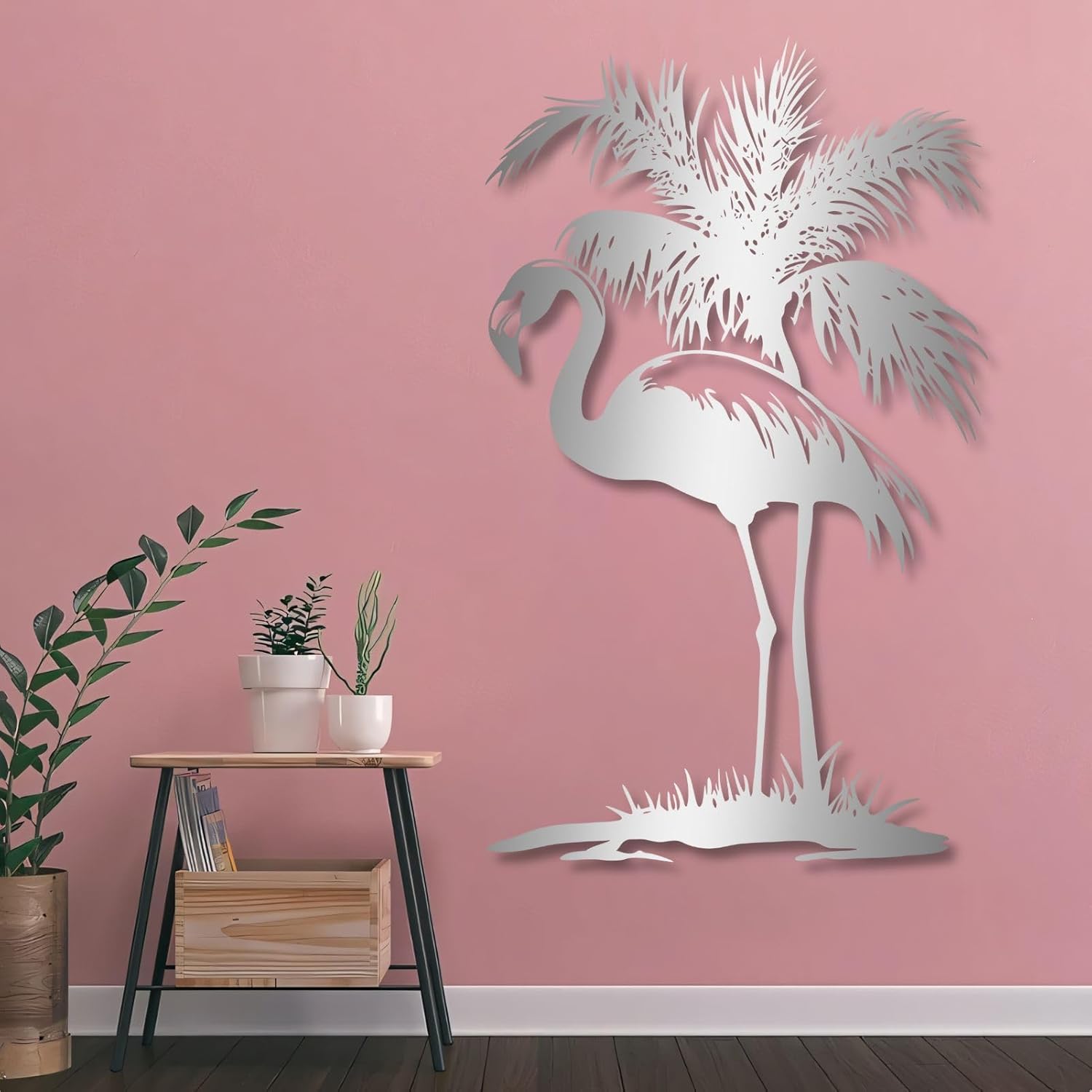 KingGenius Flamingo Wall Sculpture Silver 18x30 Inch