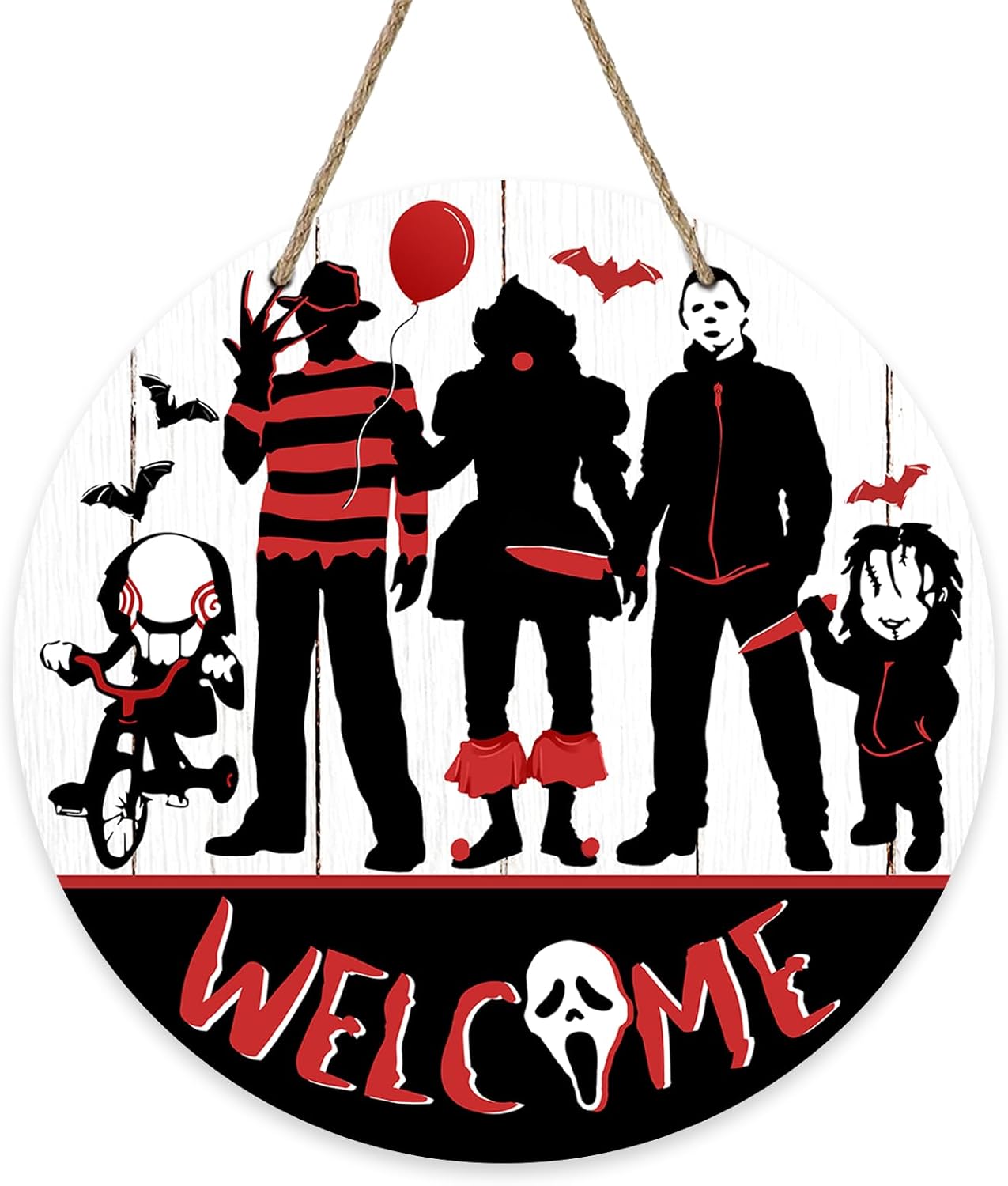 Welcome Halloween Horror Movie Characters Front Door Sign