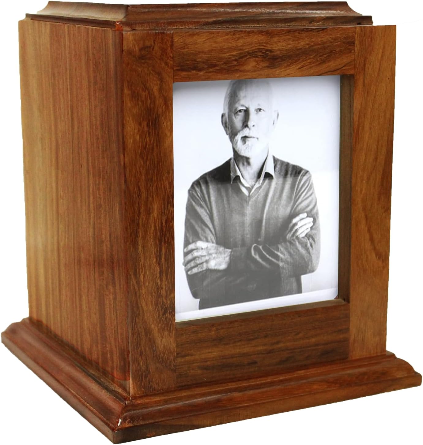 Elegant Medium Rosewood Cremation Urn with Photo Frame