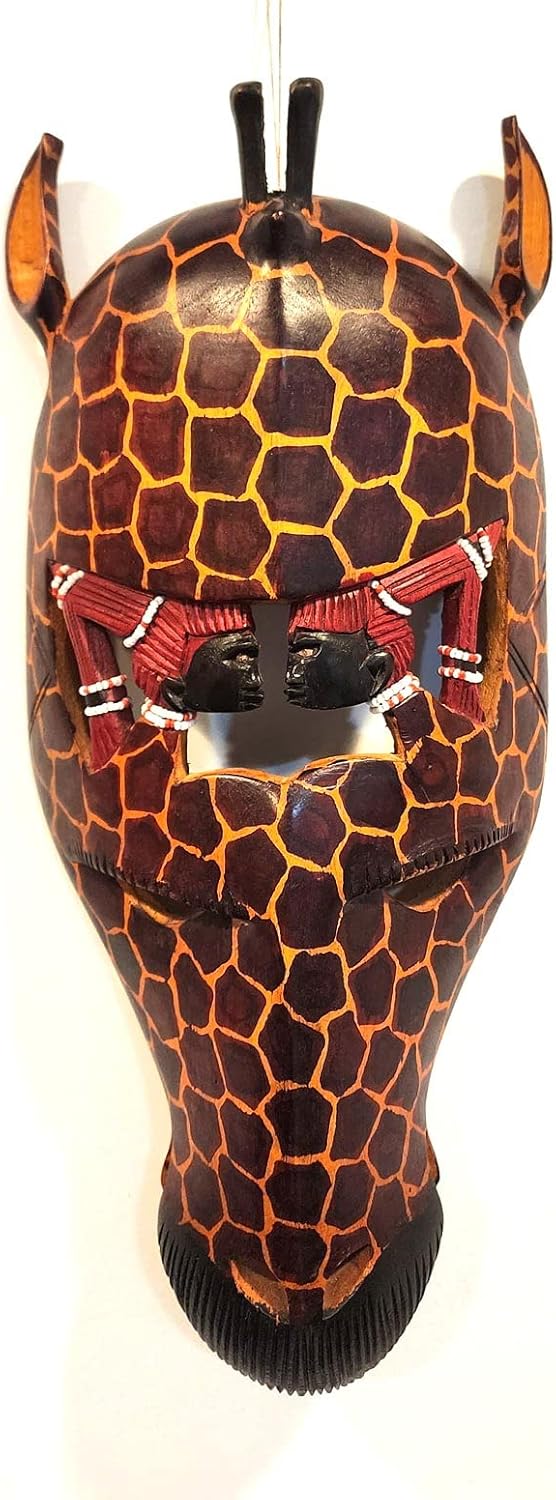African Giraffe Wall Decor Hand Carved Mask 16 Inch Art