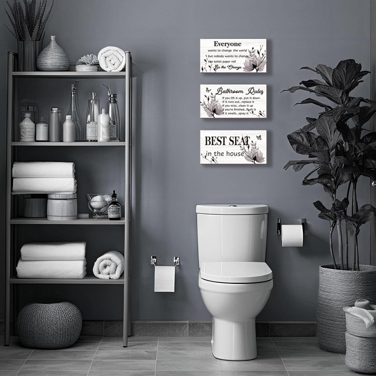 DONFENTHY 3 Pcs Black Wall Art - Rustic Farmhouse Bathroom Rules Signs