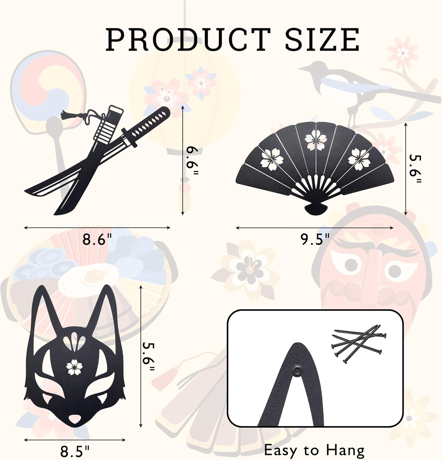 Vausart Japanese Wall Decor Set 3pcs Matte Black