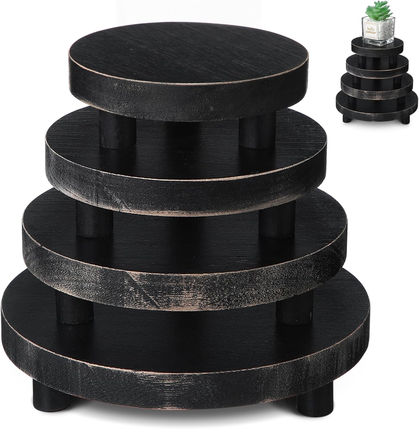 Geetery 4 Pcs Round Wooden Risers for Decor Display